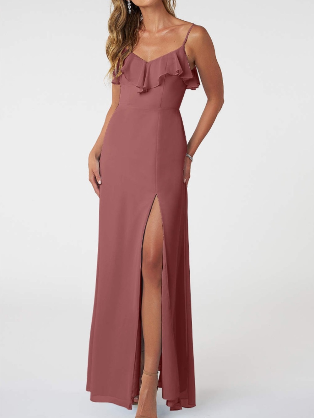 Amaze Natalia Dusty Rose Ruffle-Trim Dress